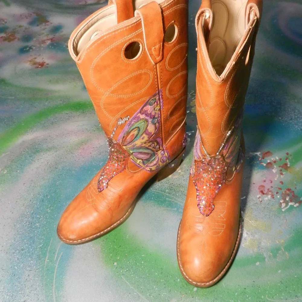 VTG OOAK ButterFly Me boots custom western cowboy boots Texas USA wearable art… - Picture 16 of 16